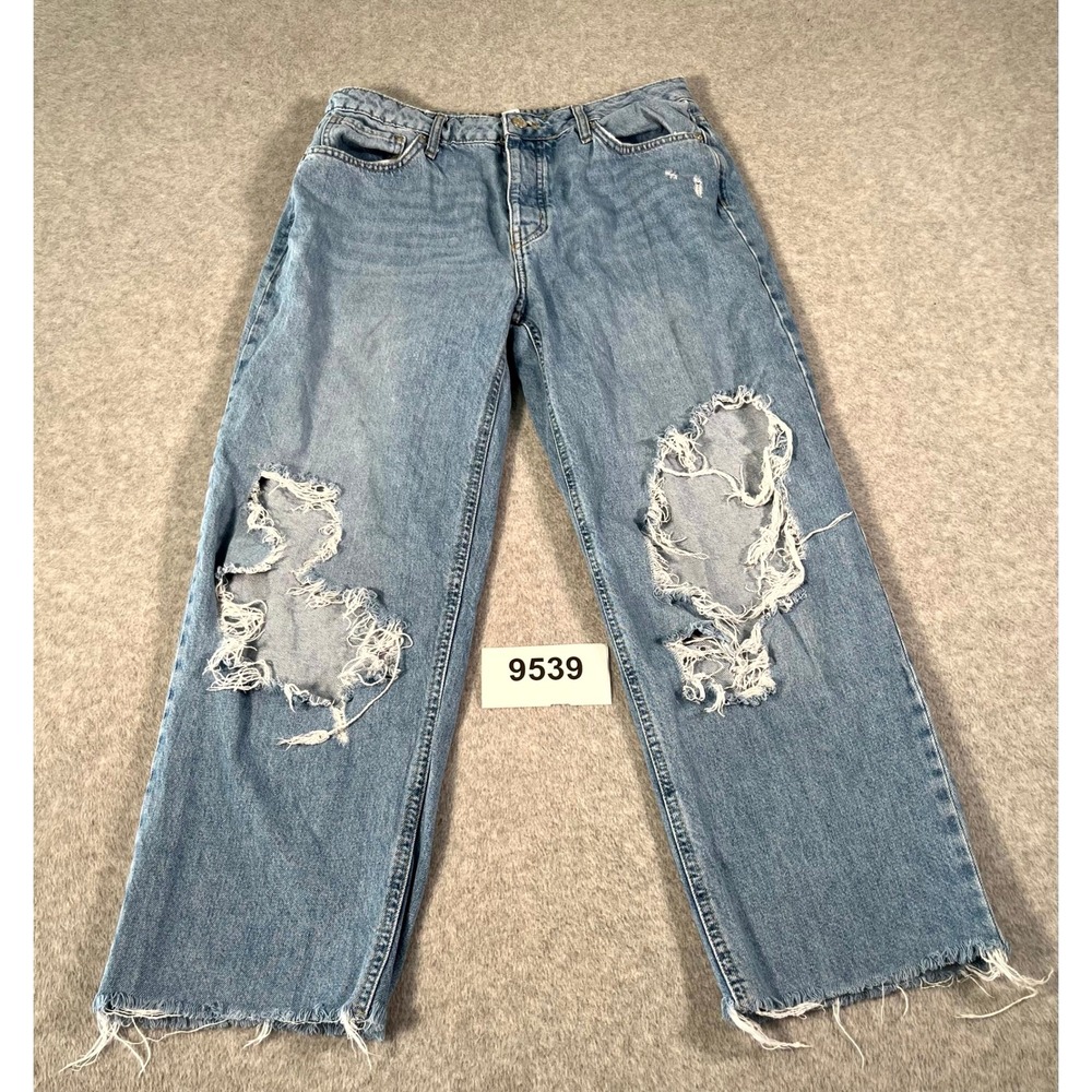 Forever 21 Jeans Womens 29 Blue Denim Cotton Distressed Frayed Hem Straight Leg